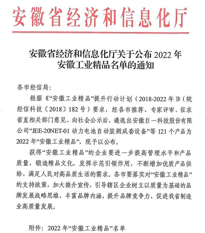 喜報(bào):“2022年度安徽省工業(yè)精品” 榜上有名